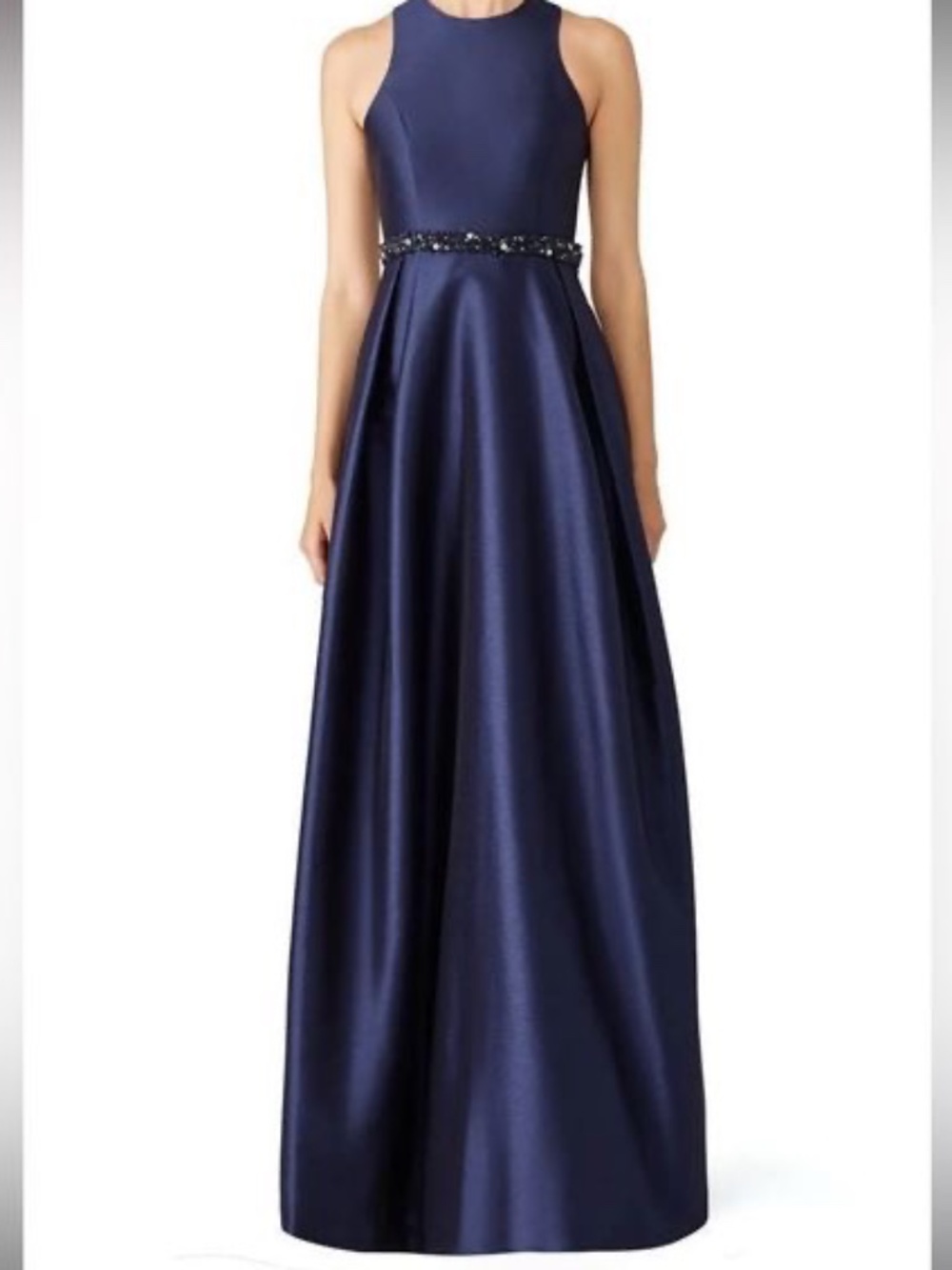 ML Monique Lhuillier Navy Blue Beaded Waist Evening Gown - Size 16